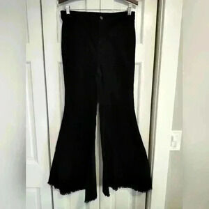 Fashion On Earth Women's Black Corduroy Stretch Flare Bell Bottom pants | Medium